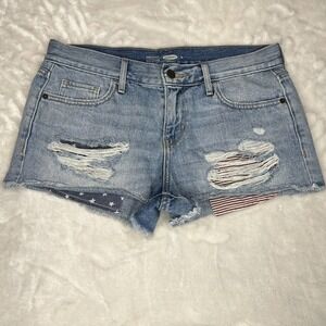 Old Navy Semi-Fitted Blue Cotton Denim Stars & Stripes Cut-Off Jean Shorts Sz 4